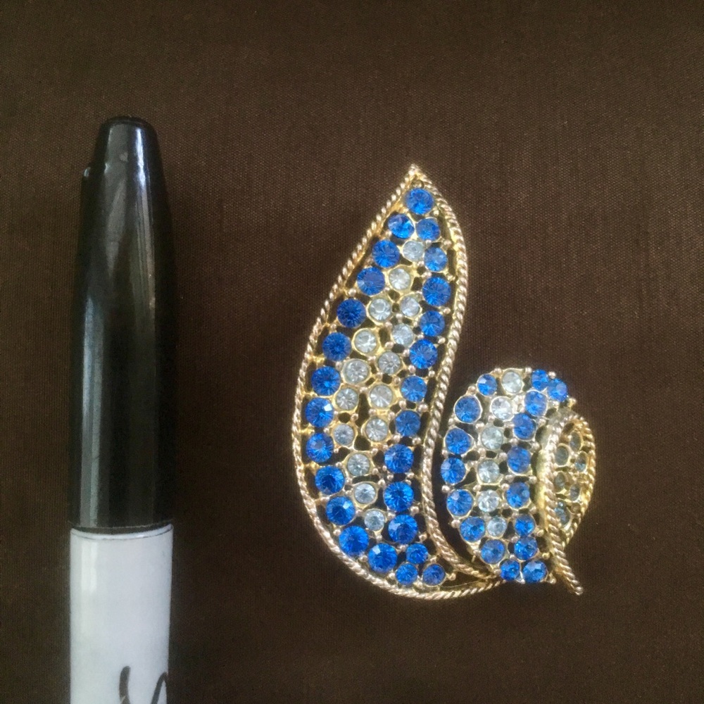Light Blue Aqua Rhinestone Brooch Pin - Costume